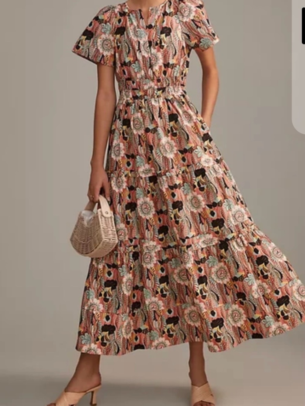 Anthropologie Maeve Multicolor Floral Maxi Dress in Orange and Black